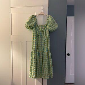 ZARA Yellow and Blue Gingham Puff Sleeve Dress
